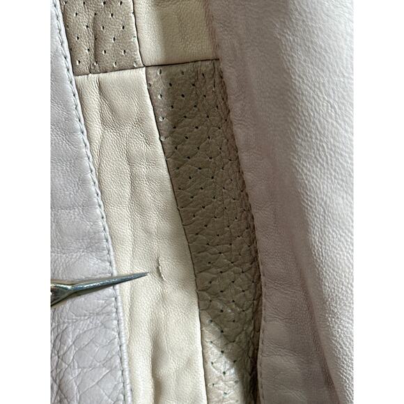 VTG SAXONY Leather Sweater Cardigan M Tan Color Block Dad Grandpa Aesthetic - Picture 6 of 16